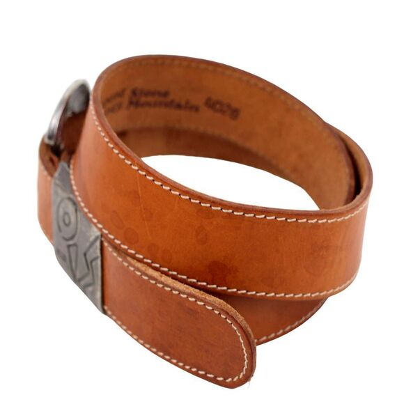 Stone Mountain TAN BROWN GENUINE LEATHER 1 3/8"Wd CASUAL WOMEN'S BELT Sz S (G10 - Picture 4 of 14